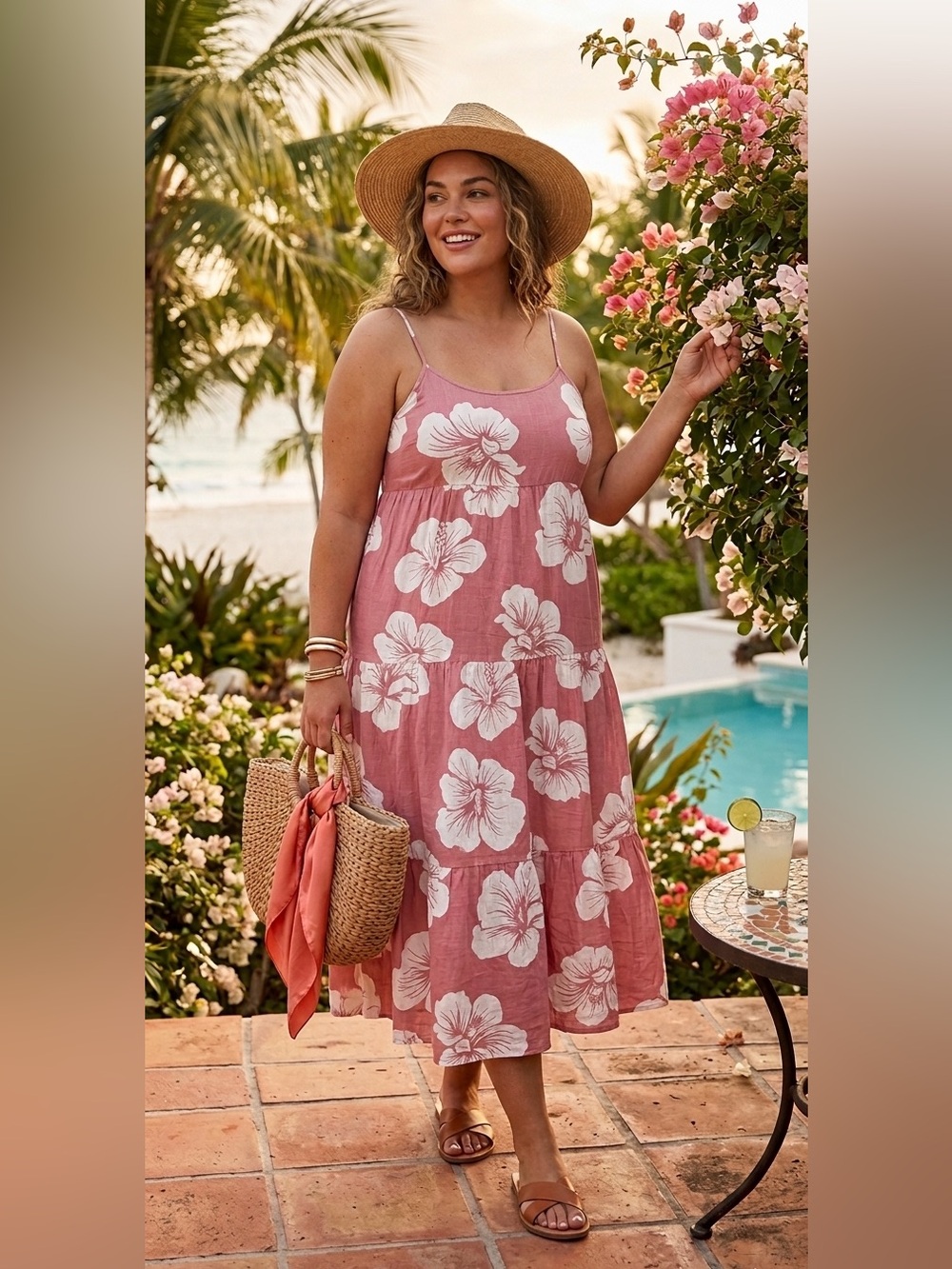 Women’s‎ Pink Floral Spaghetti-Strap Maxi Dress